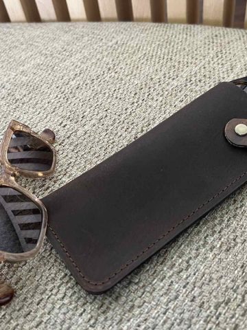 ROCCO leather glasses case, NAIOLI - DARK BROWN